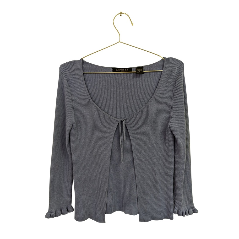 VTG 90's Express Tie Front Cardigan Sweater Y2K Ruffle Sleeve Periwinkle Medium